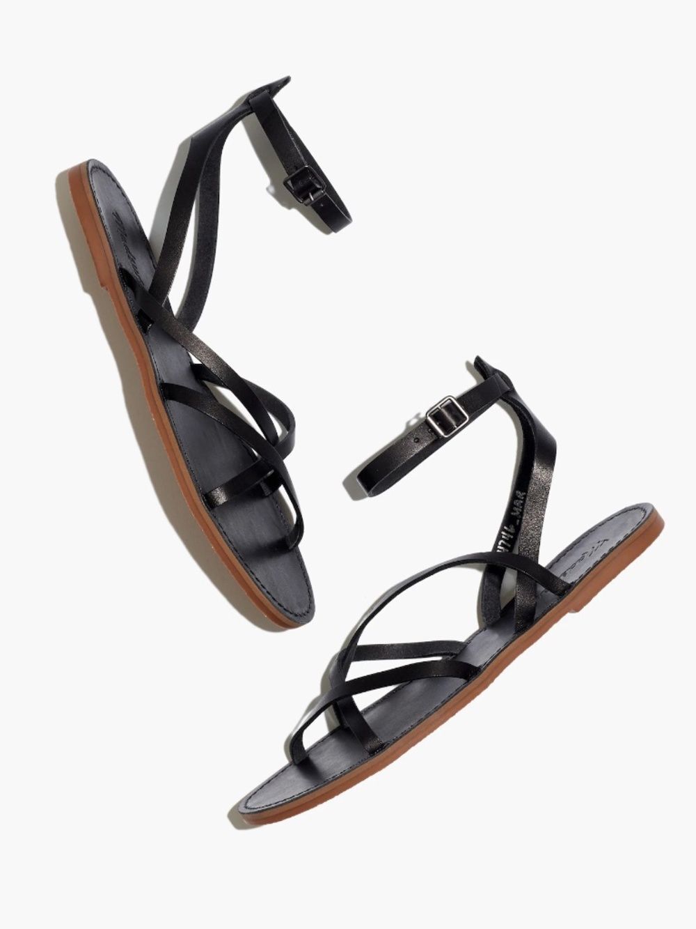 Madewell The Boardwalk Skinny-Strap Sandal Black Leather Size 7